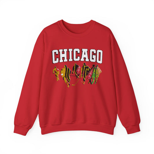 Chicago Hockey  - Unisex - Heavy Blend Crewneck Sweatshirt - Oil Paint Print Style