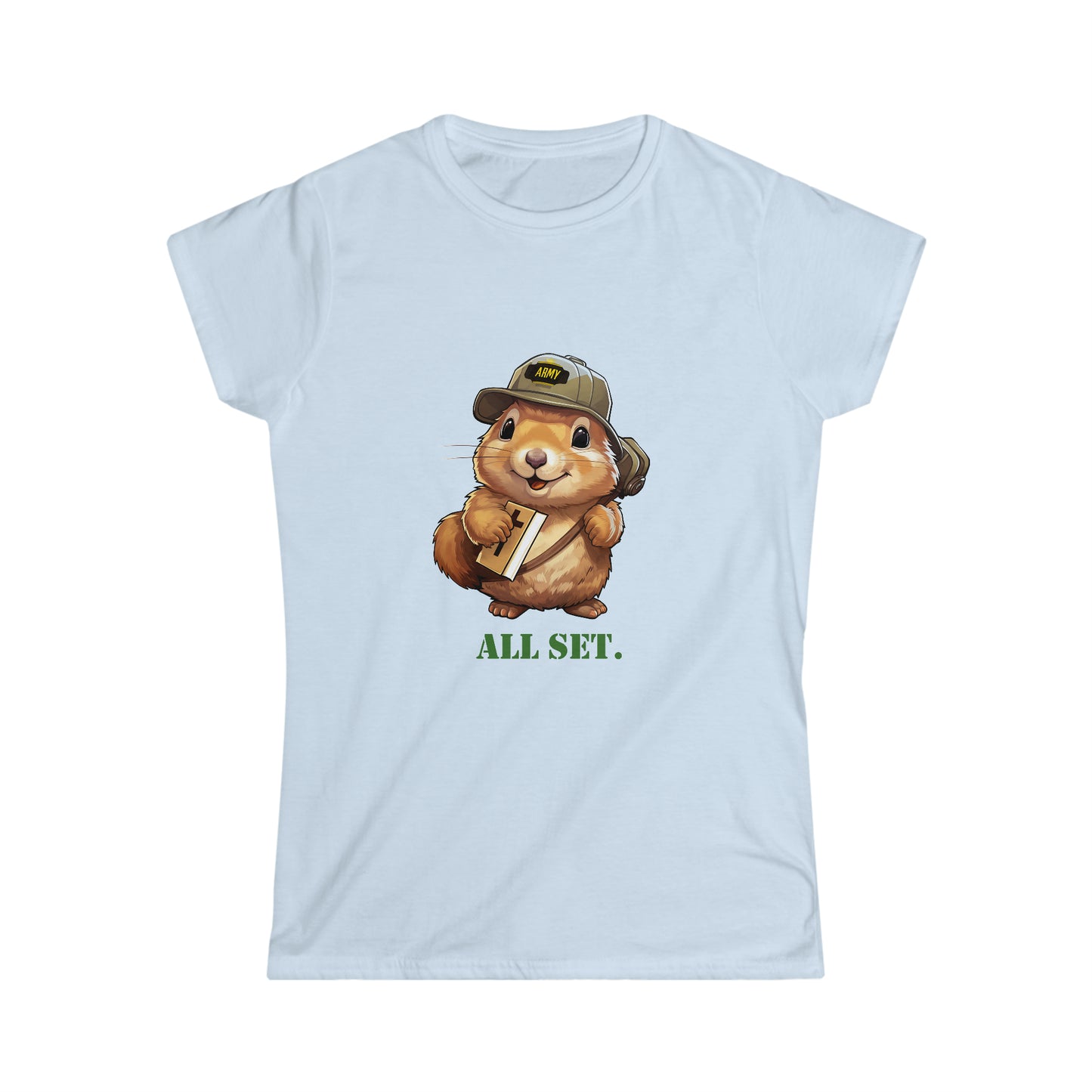 Christian T-Shirt for Women - Softstyle Tee - Army Marmot with his Bible